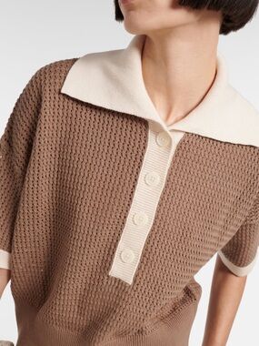 Varley Finch Open Knit Summer Weight Sweater Polo Neck Style